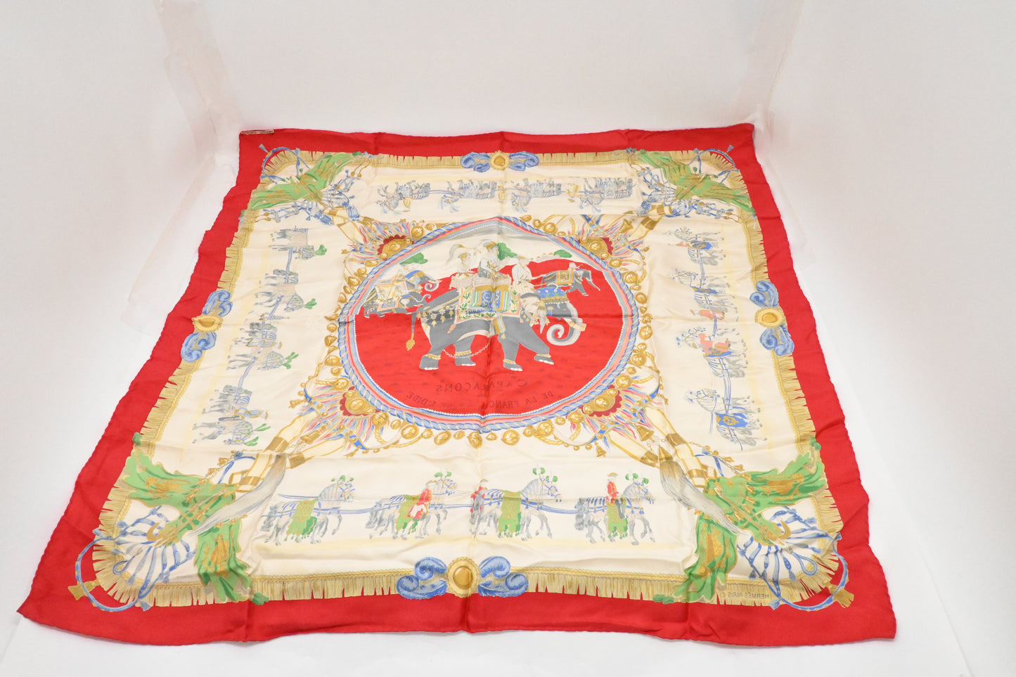 Hermes 'Caparaçons de la France et de l'Inde' Carre 90 in Red Silk