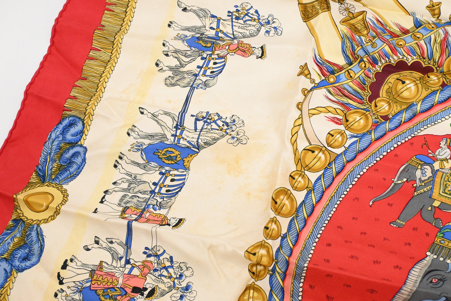 Hermes 'Caparaçons de la France et de l'Inde' Carre 90 in Red Silk