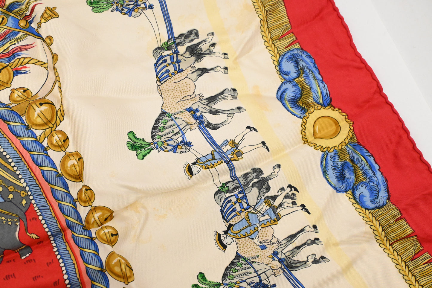 Hermes 'Caparaçons de la France et de l'Inde' Carre 90 in Red Silk
