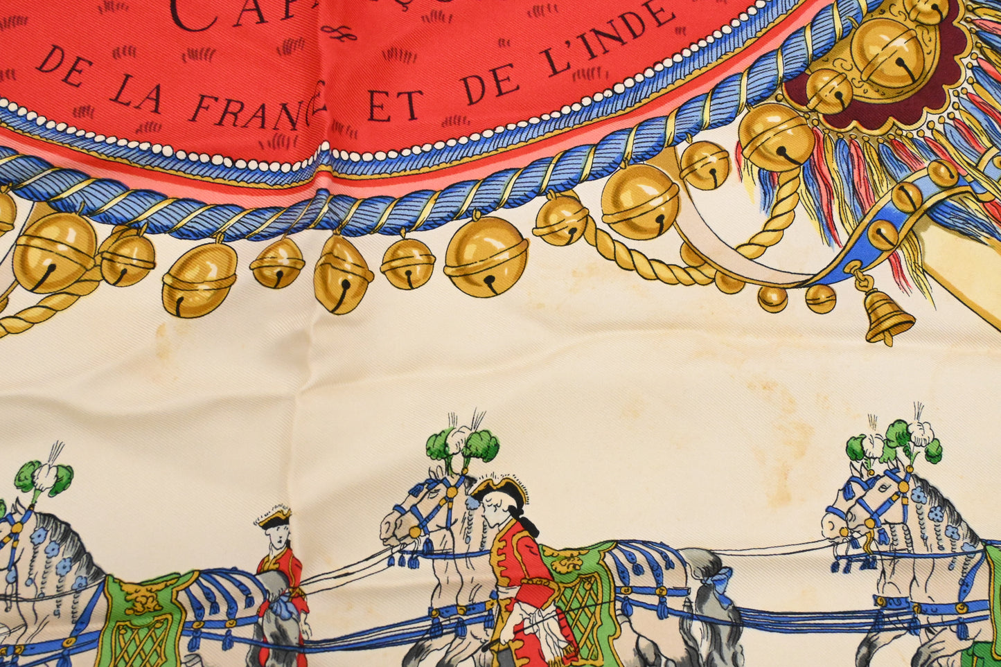 Hermes 'Caparaçons de la France et de l'Inde' Carre 90 in Red Silk