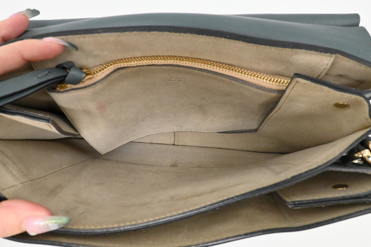 Chloe Faye Crossbody Bag in Grey Blue Leather