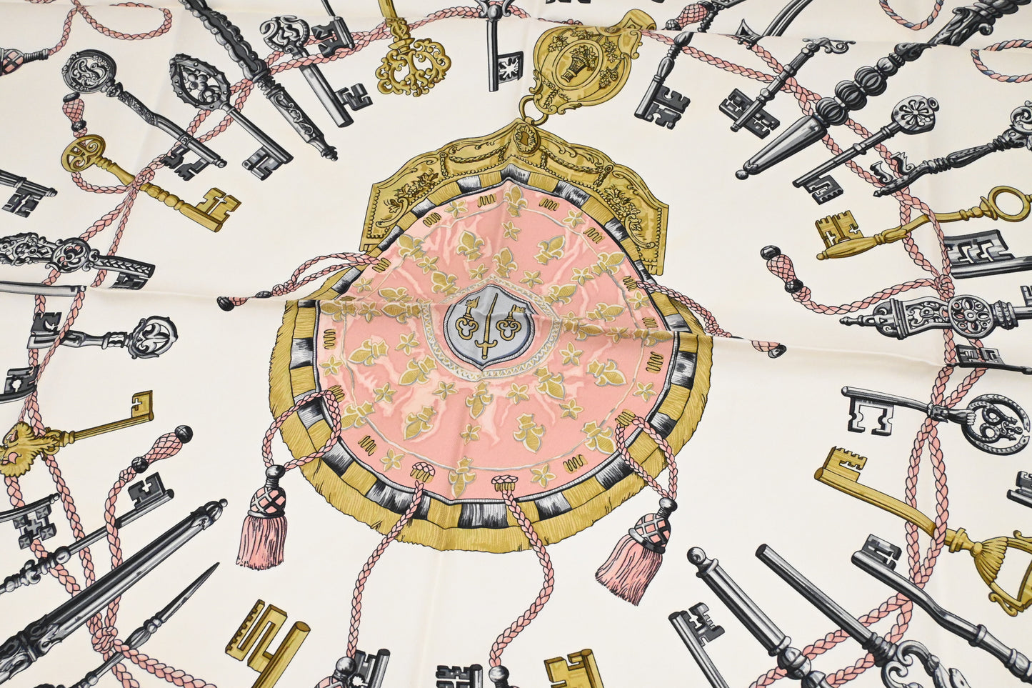 Hermes 'Les Cles' Carre 90 in Pink Silk