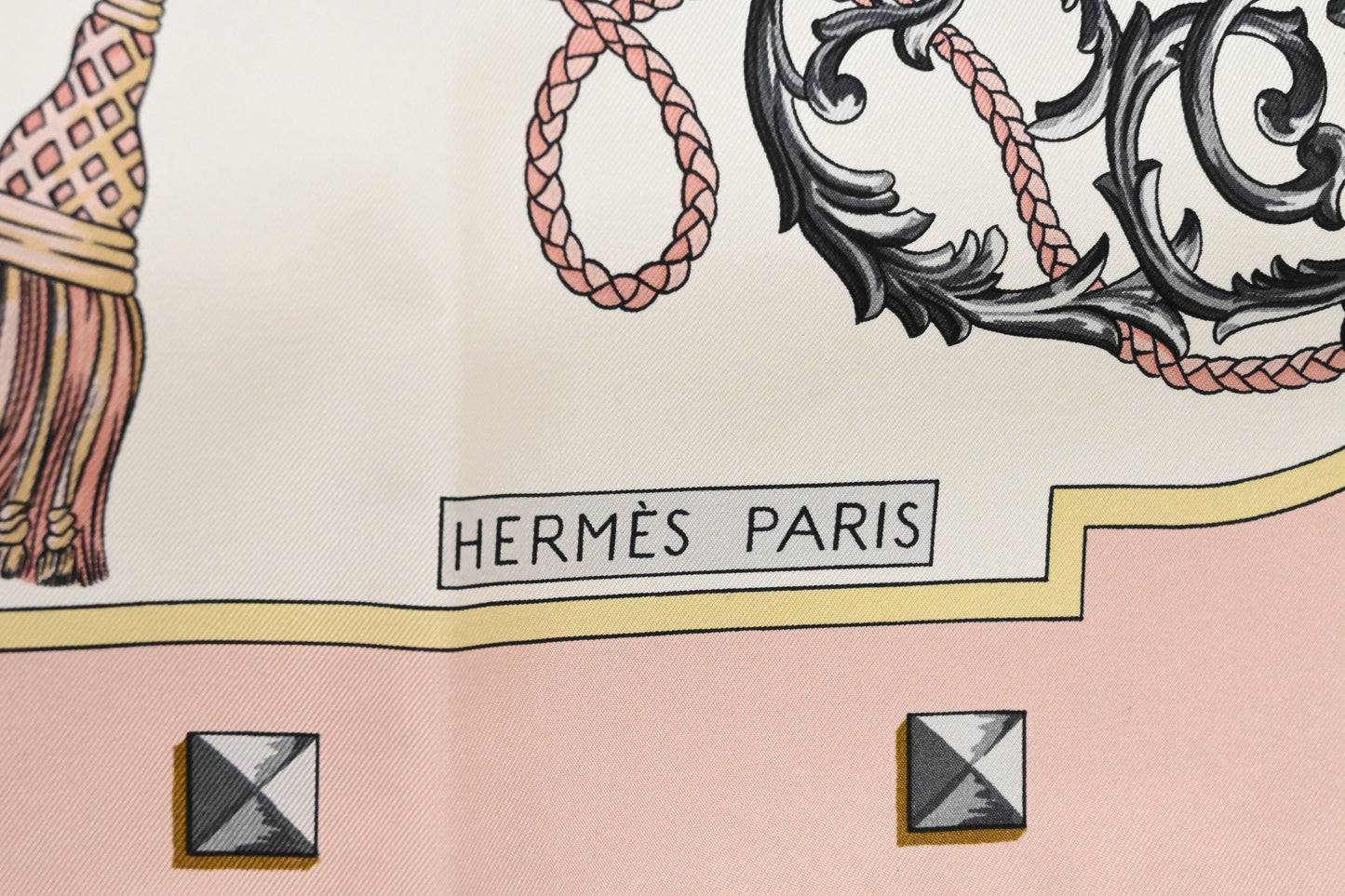 Hermes 'Les Cles' Carre 90 in Pink Silk