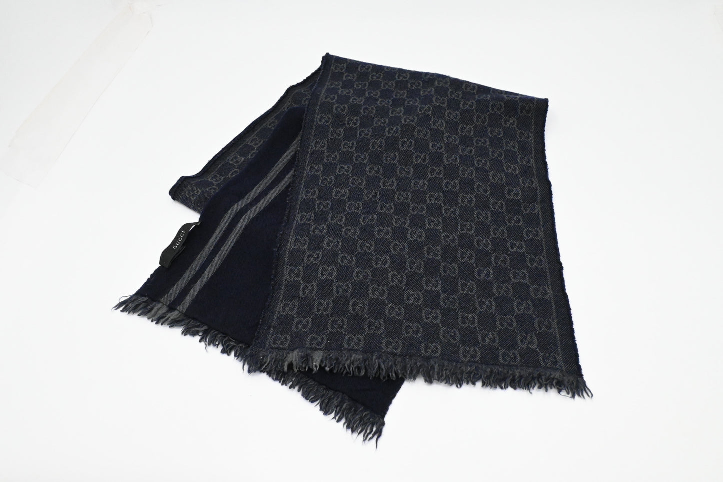 Gucci Scarf in Navy Blue and Gray Wool