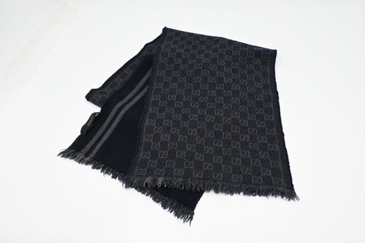 Gucci Scarf in Navy Blue and Gray Wool