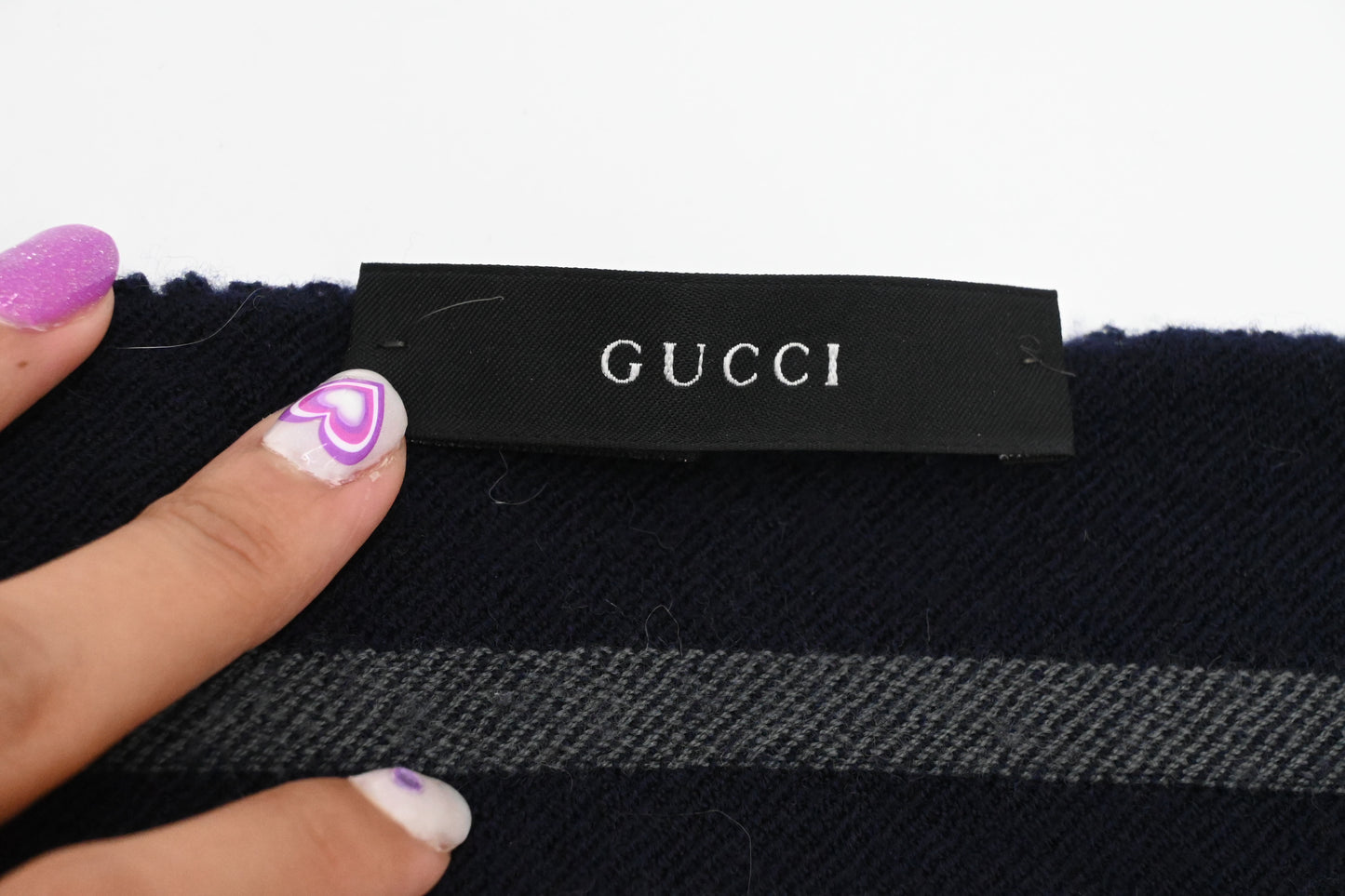 Gucci Scarf in Navy Blue and Gray Wool