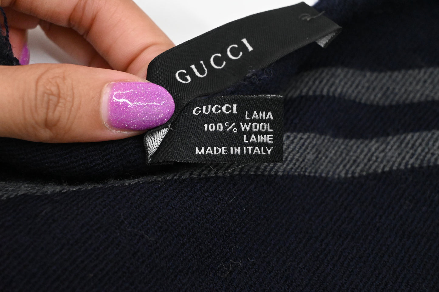 Gucci Scarf in Navy Blue and Gray Wool