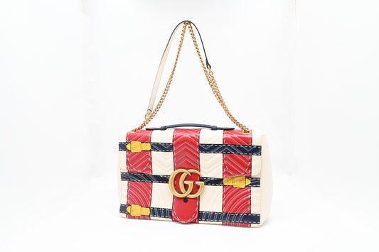 Gucci Trompe L'oeil Maxi Marmont Shoulder Bag in White, Red, and Blue Leather