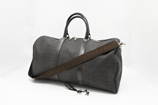 Burberry Travel Bag in Brown Checked Coated Canvas