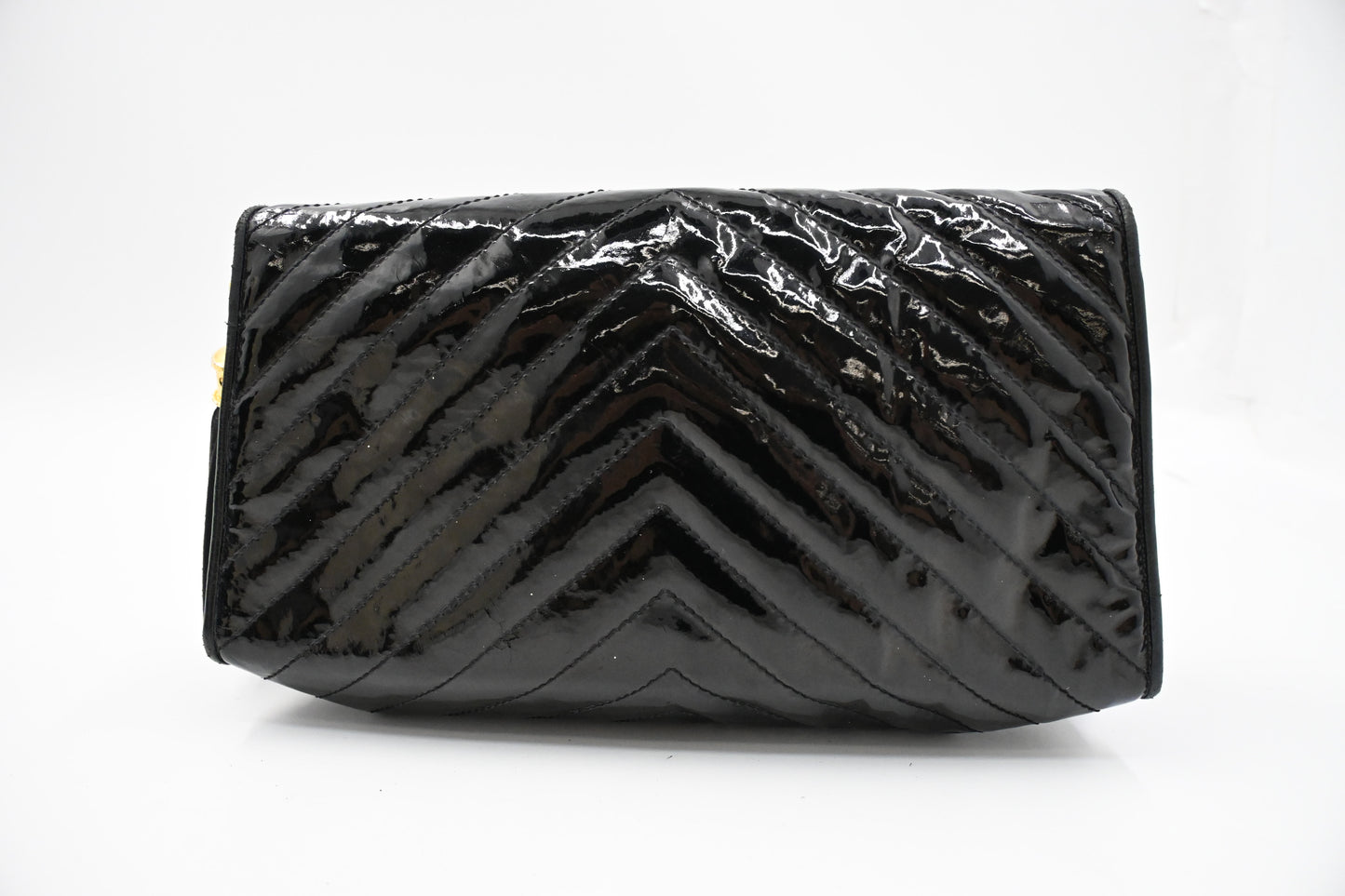 Chanel Chevron Clutch in Black Patent Leather