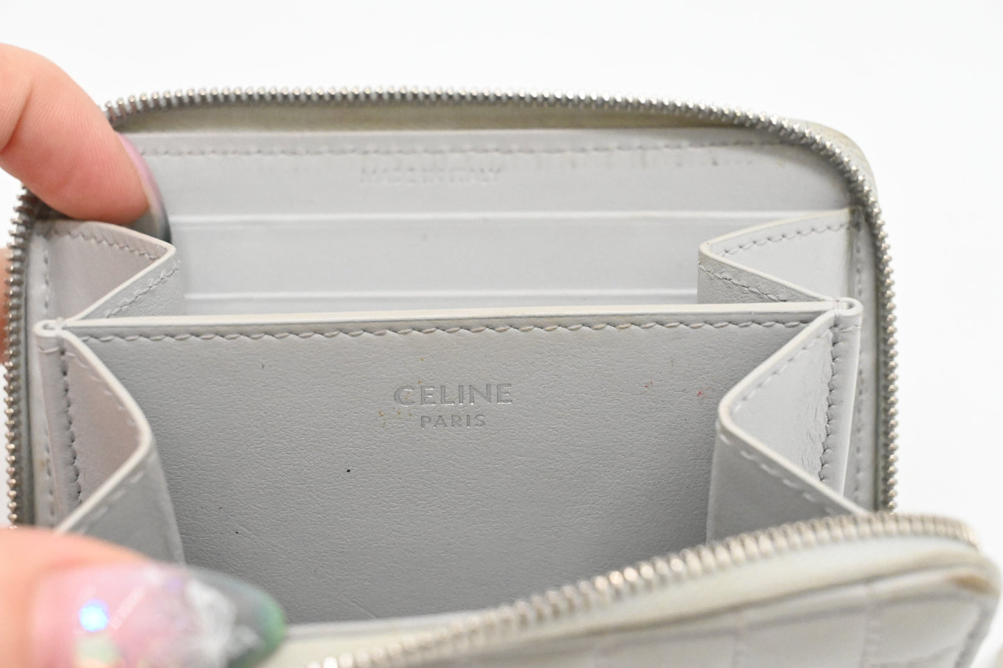 Celine Zippy Coin Case in Grey Leather