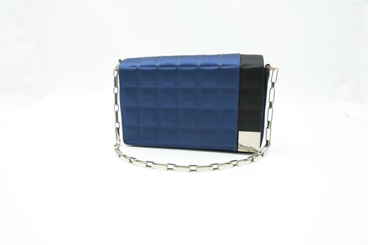 Chanel Chocolate Bar Shoulder Bag in Blue Satin