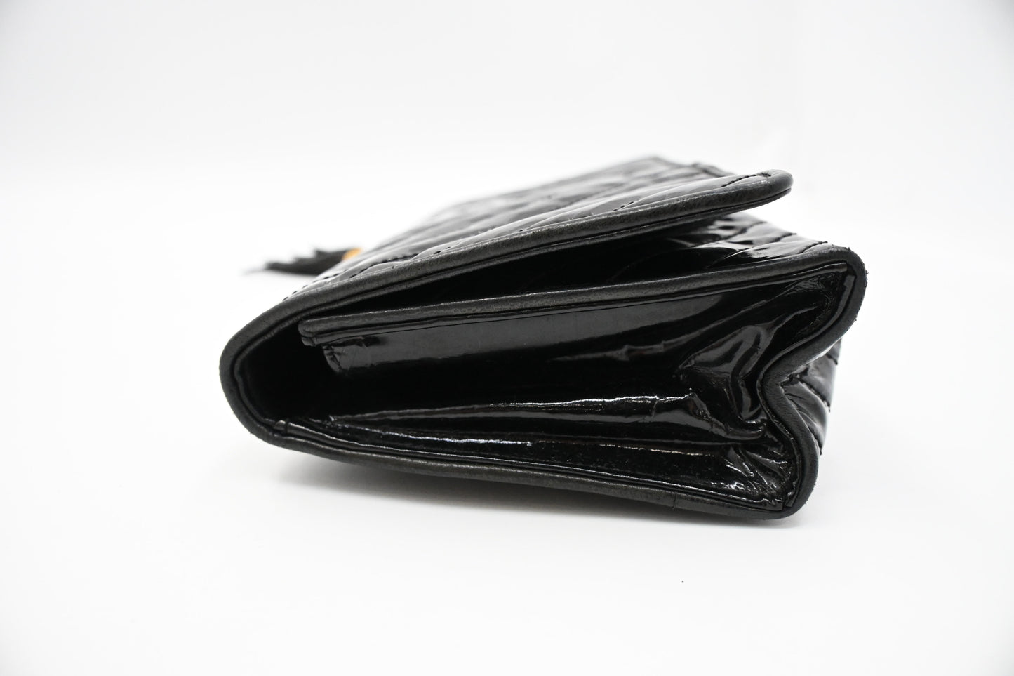 Chanel Chevron Clutch in Black Patent Leather
