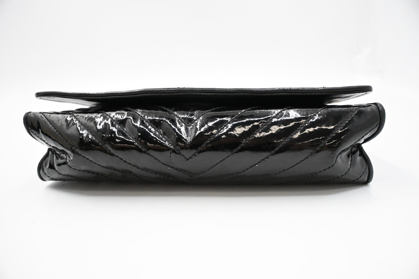Chanel Chevron Clutch in Black Patent Leather