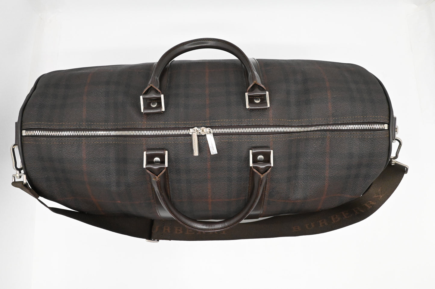 Burberry Travel Bag in Brown Checked Coated Canvas