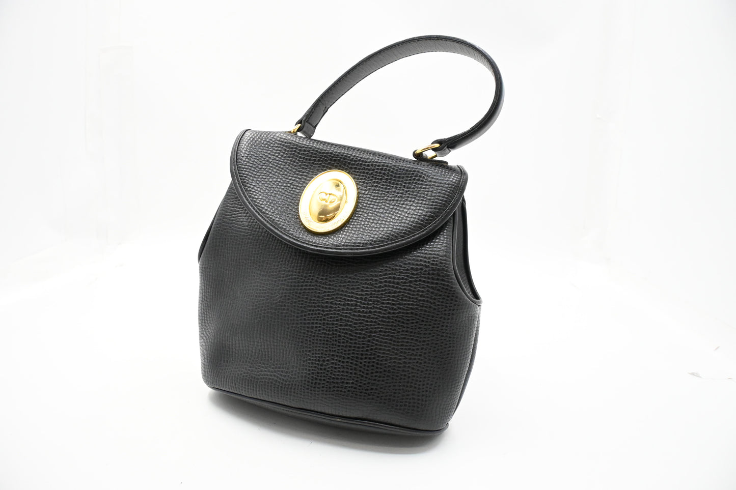Dior Top Handle Handbag in Black Leather
