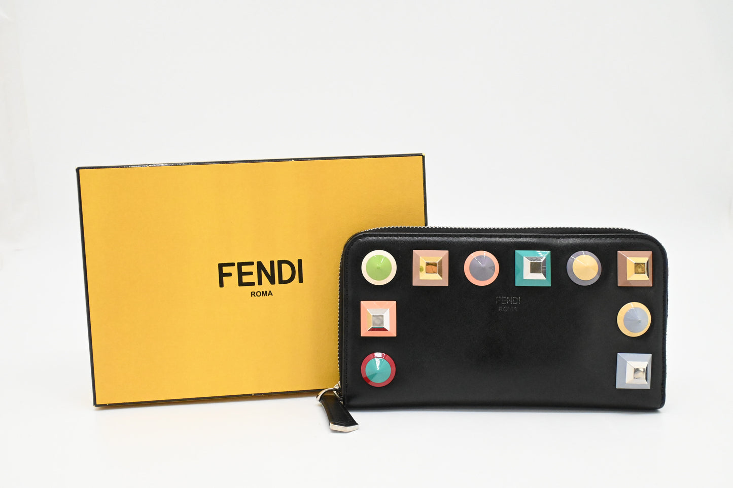 Fendi Long Studded Wallet in Black Leather