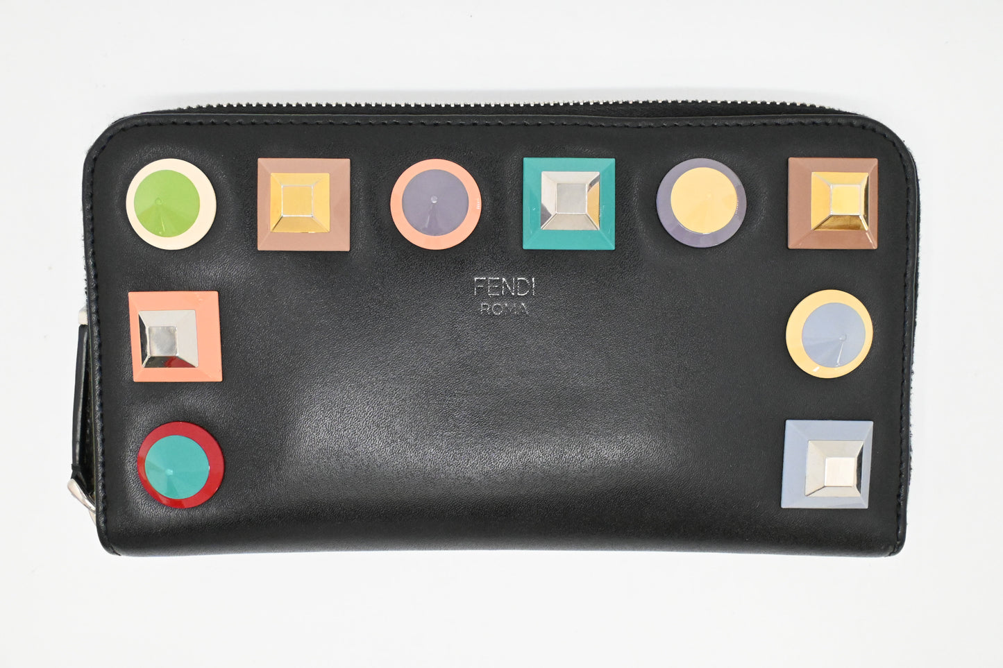 Fendi Long Studded Wallet in Black Leather