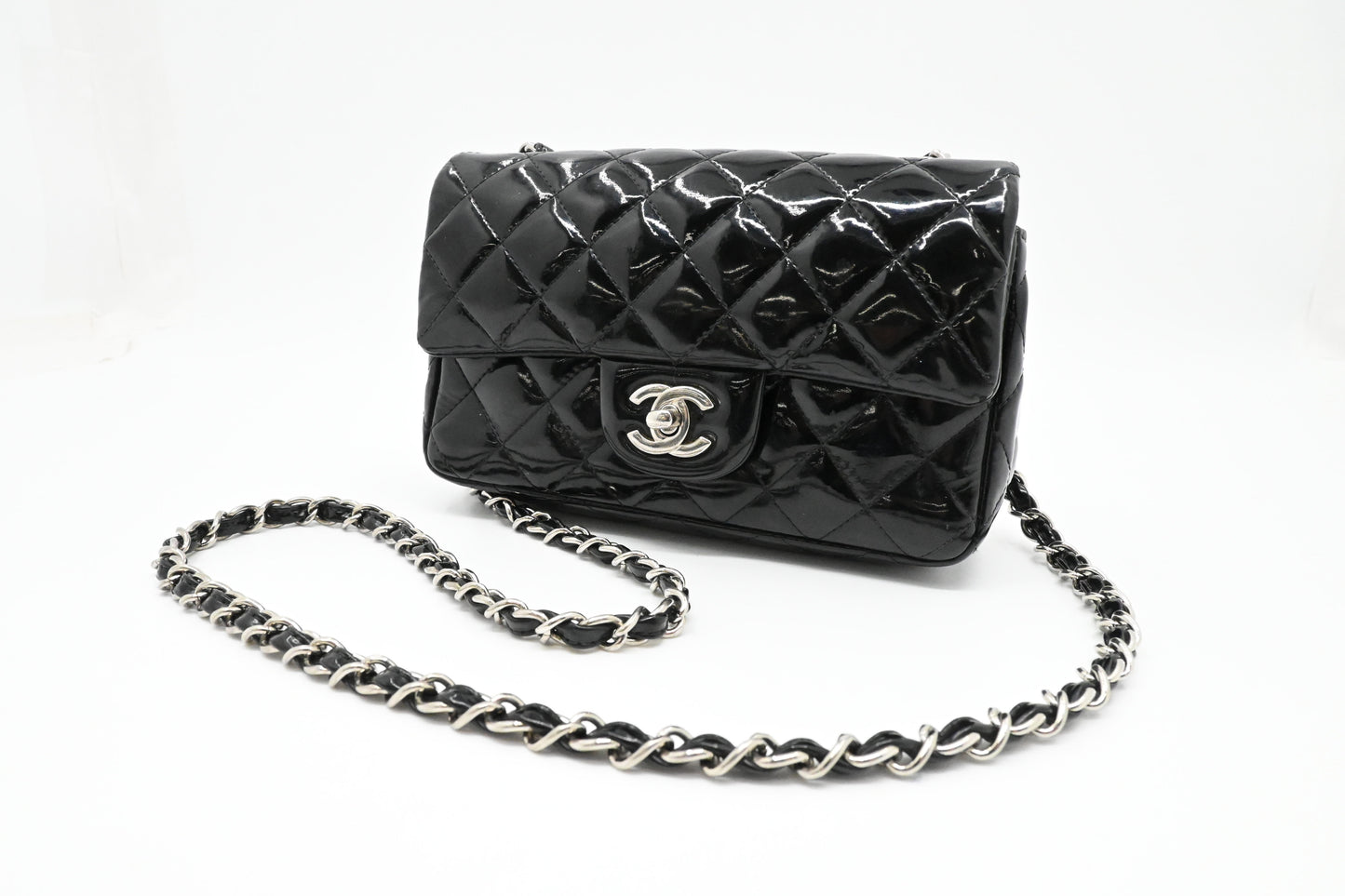 Chanel Small Flap in Black Mattelassé Patent Leather