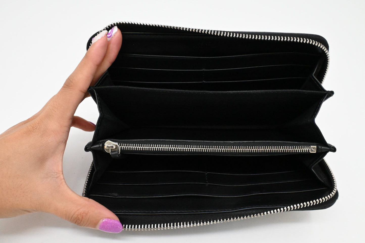 Fendi Long Studded Wallet in Black Leather