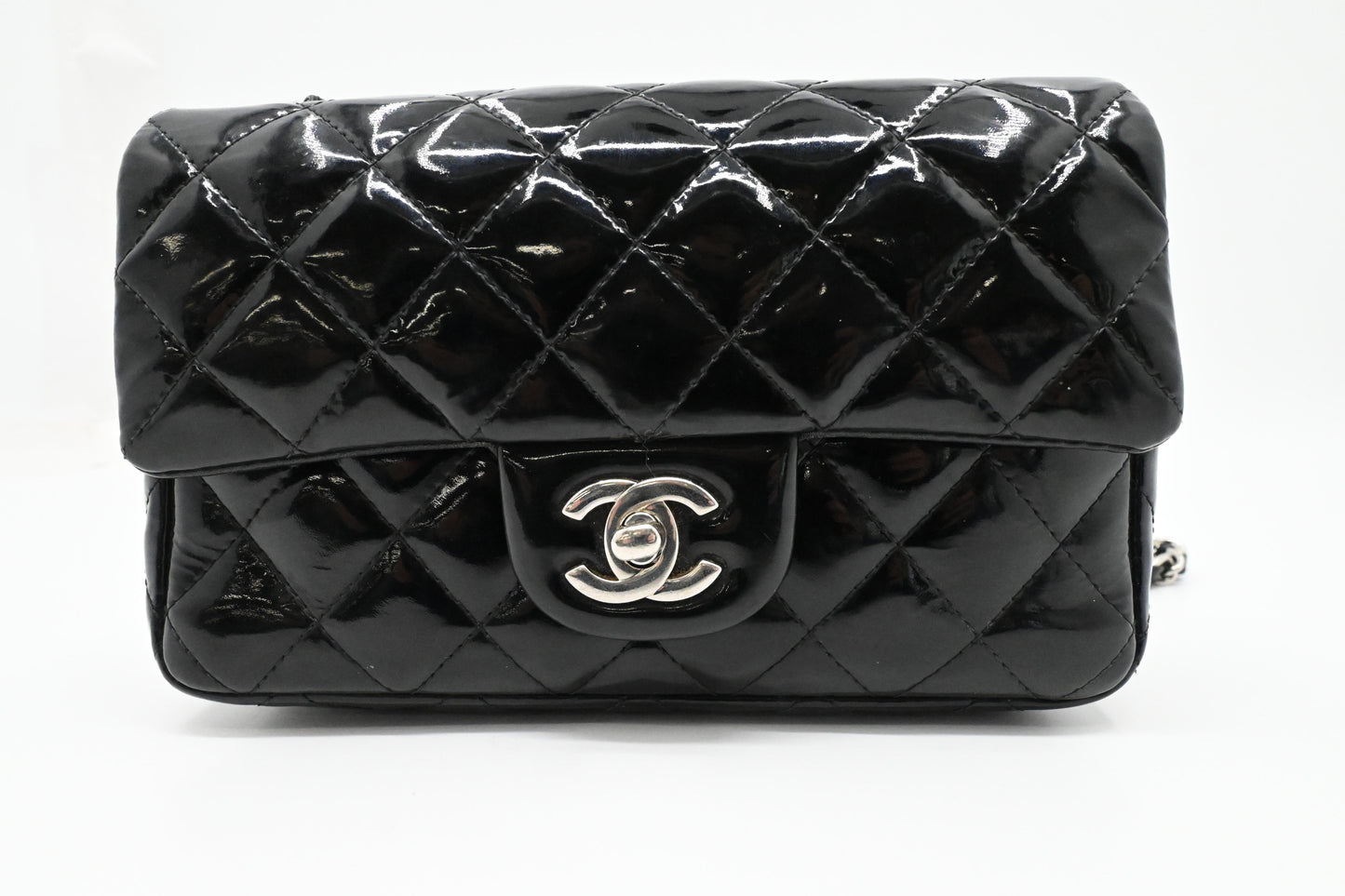 Chanel Small Flap in Black Mattelassé Patent Leather