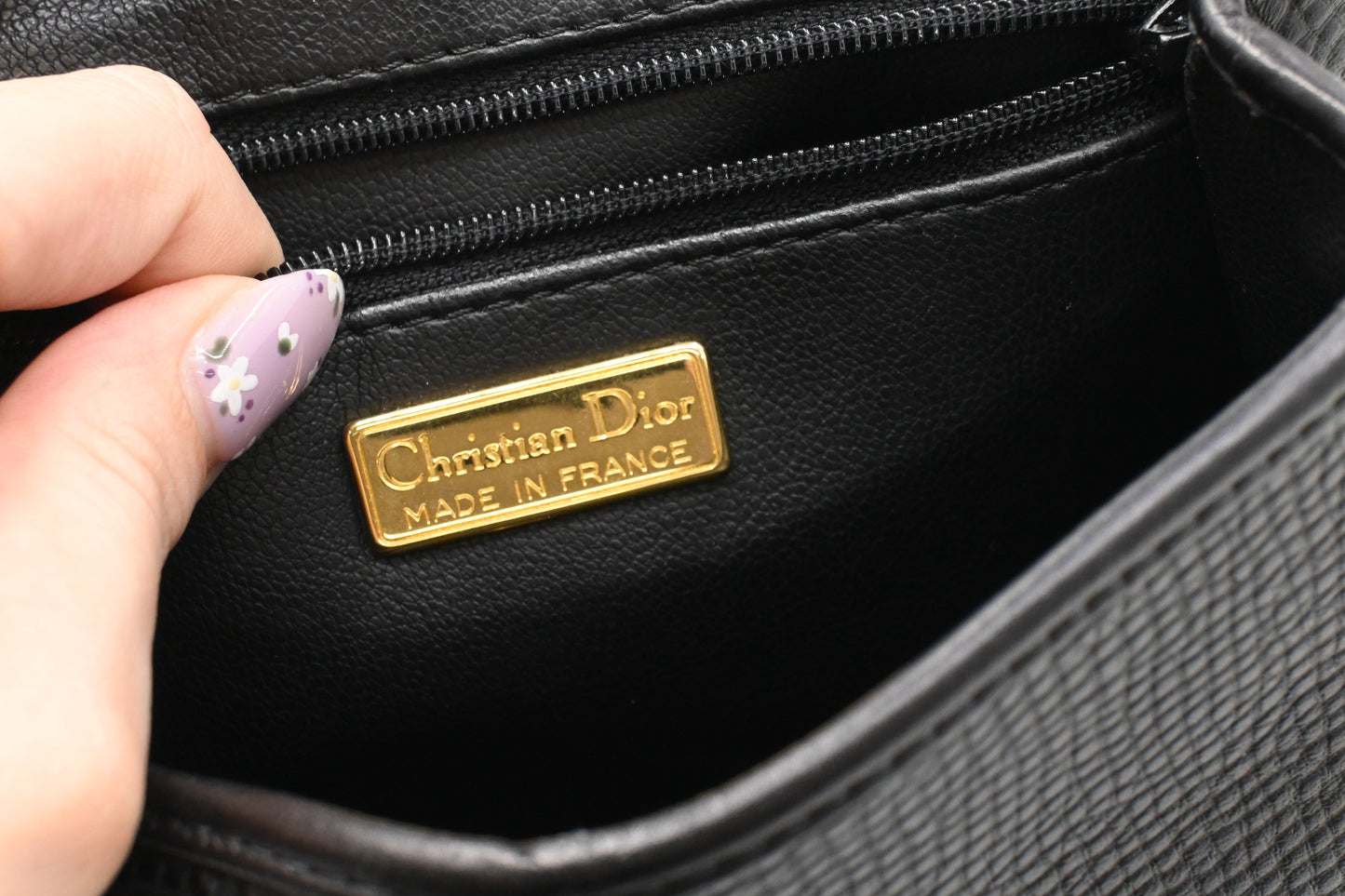 Dior Top Handle Handbag in Black Leather