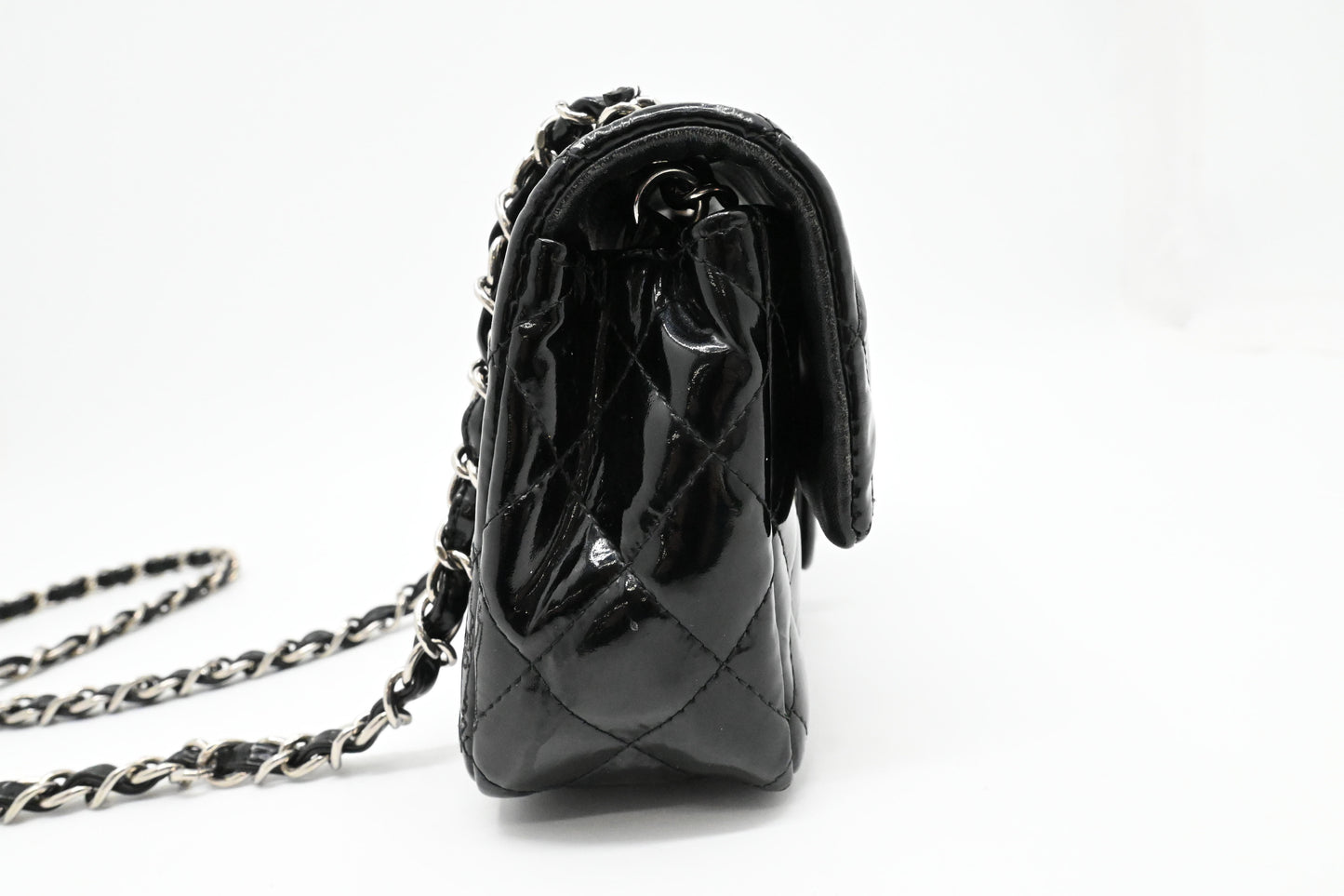 Chanel Small Flap in Black Mattelassé Patent Leather