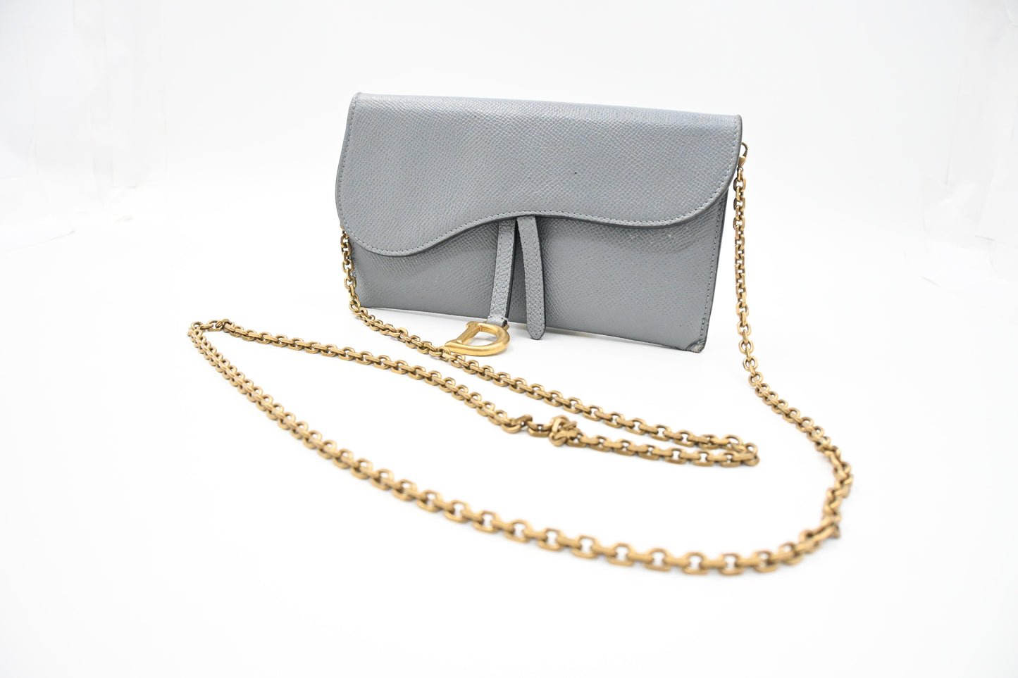 Dior Saddle Wallet on Chain in Gray Leather