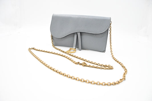 Dior Saddle Wallet on Chain in Gray Leather