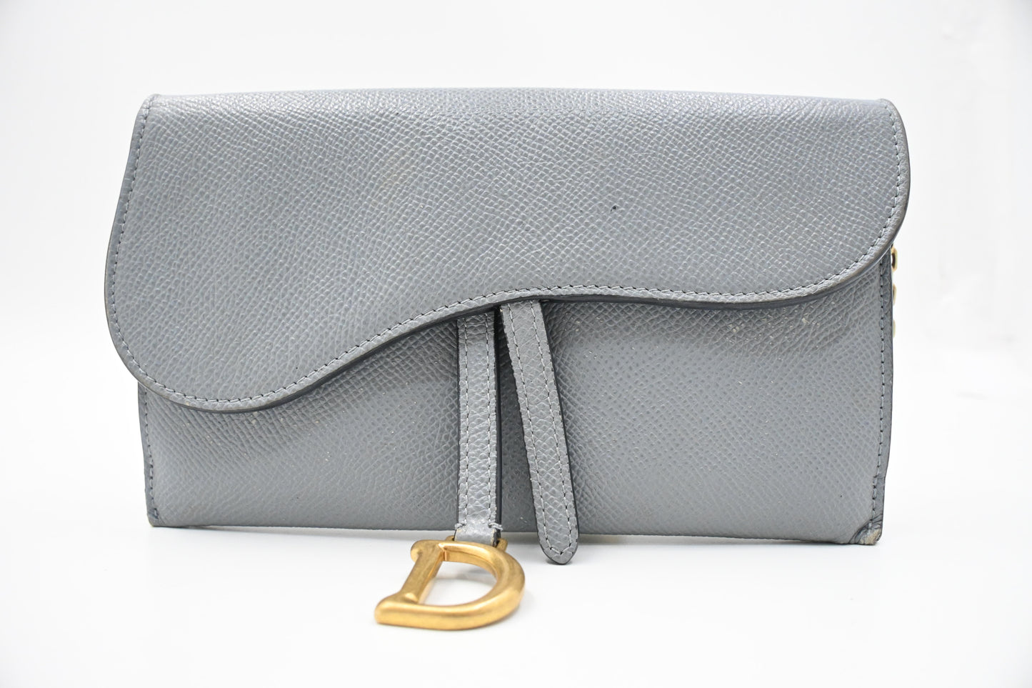 Dior Saddle Wallet on Chain in Gray Leather