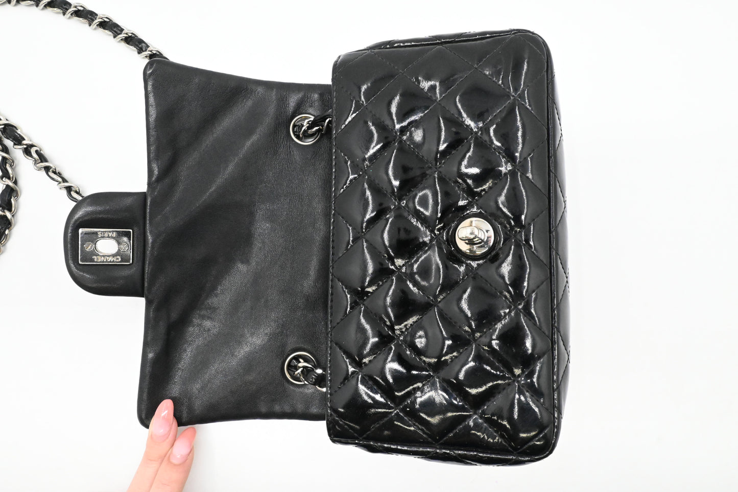 Chanel Small Flap in Black Mattelassé Patent Leather