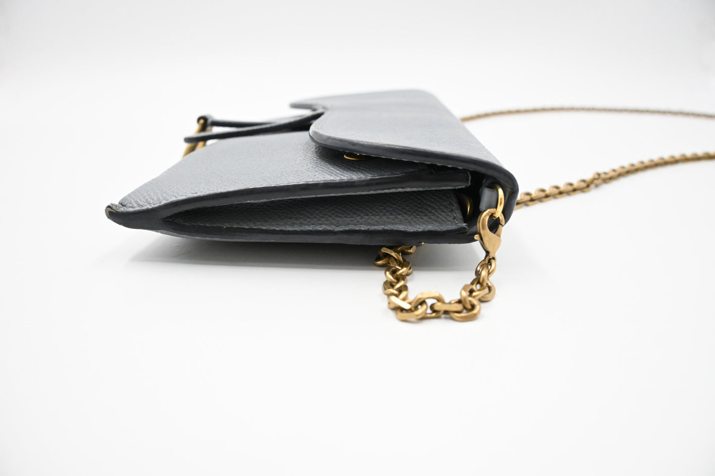 Dior Saddle Wallet on Chain in Gray Leather
