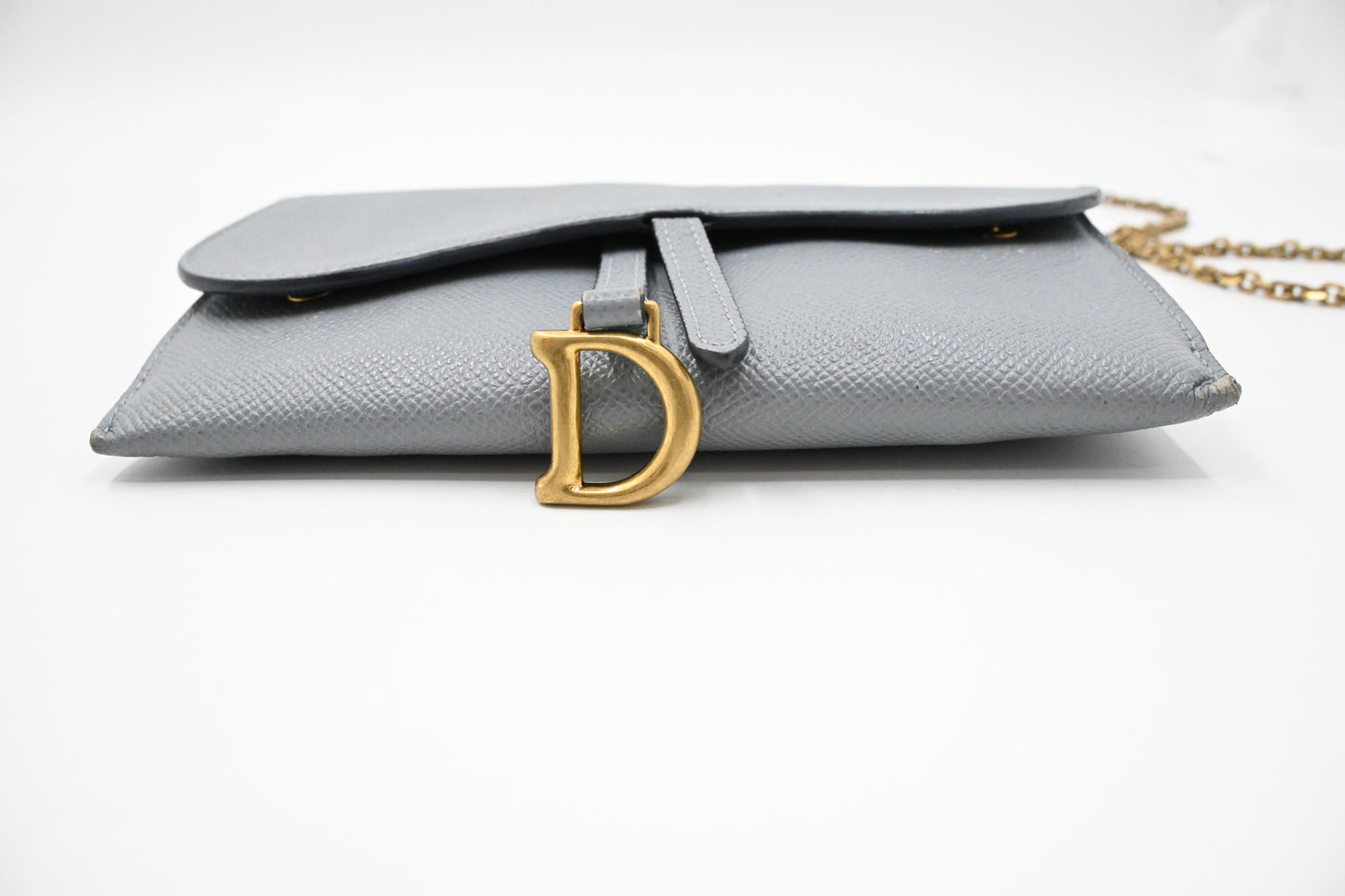 Dior Saddle Wallet on Chain in Gray Leather