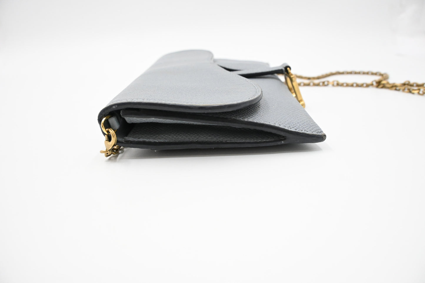Dior Saddle Wallet on Chain in Gray Leather