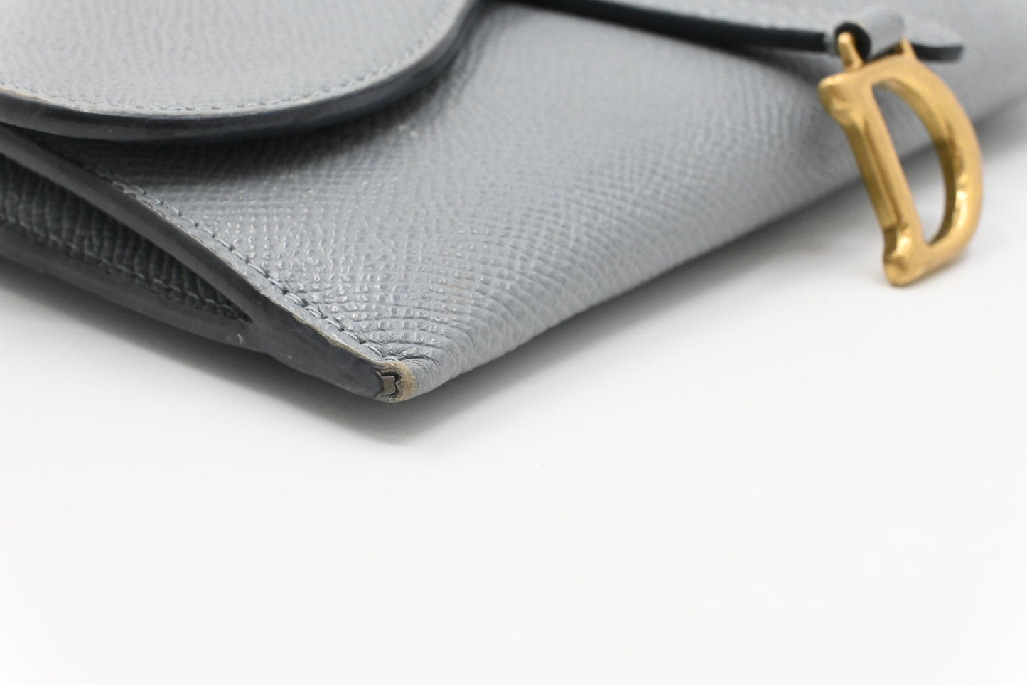 Dior Saddle Wallet on Chain in Gray Leather
