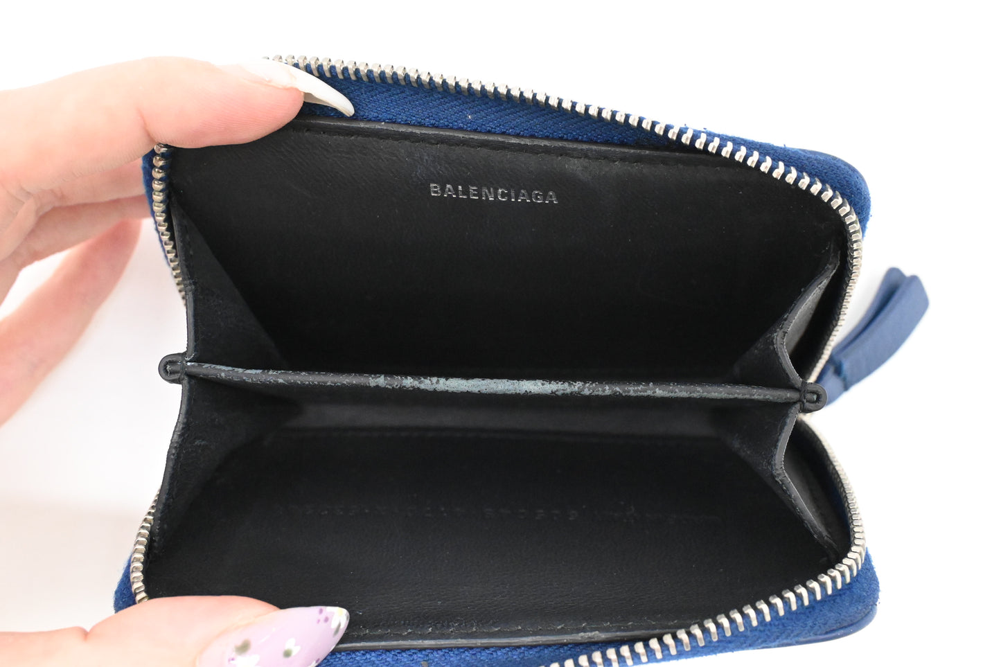 Balenciaga Zippy Coin Case in Blue Leather