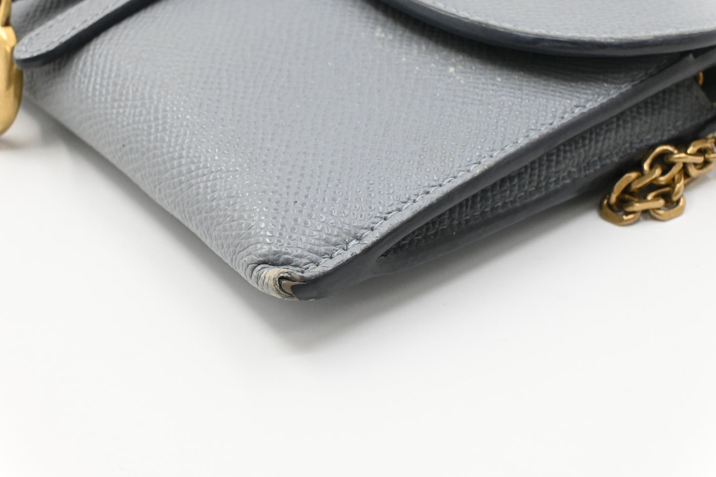 Dior Saddle Wallet on Chain in Gray Leather