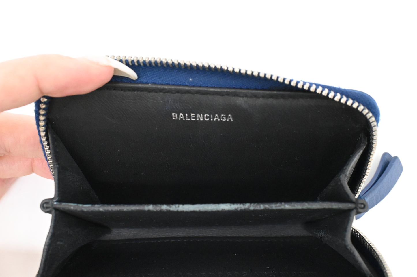 Balenciaga Zippy Coin Case in Blue Leather