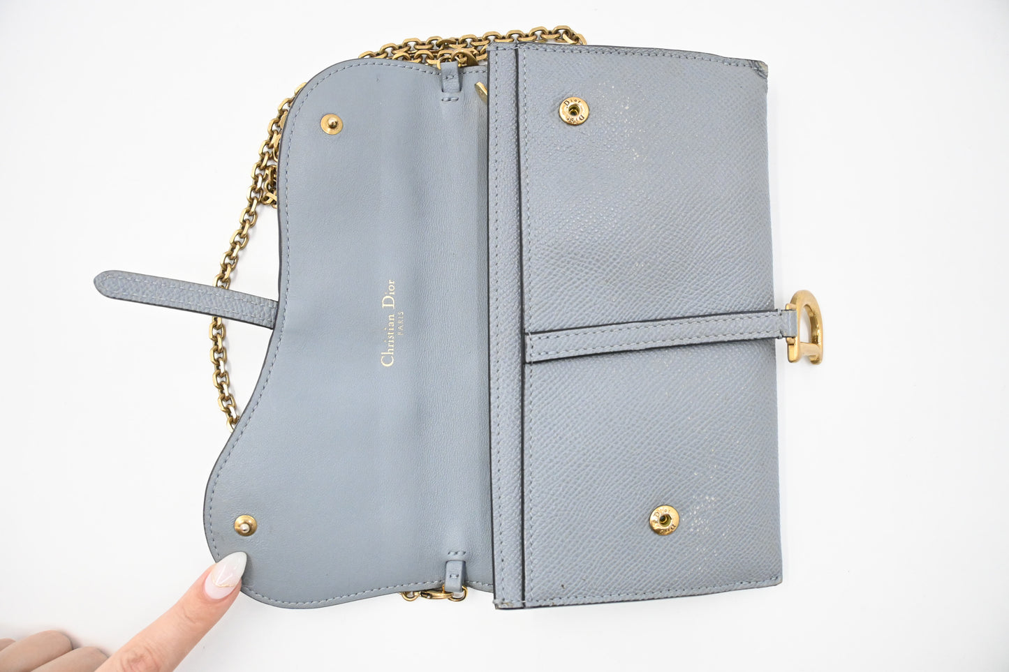Dior Saddle Wallet on Chain in Gray Leather