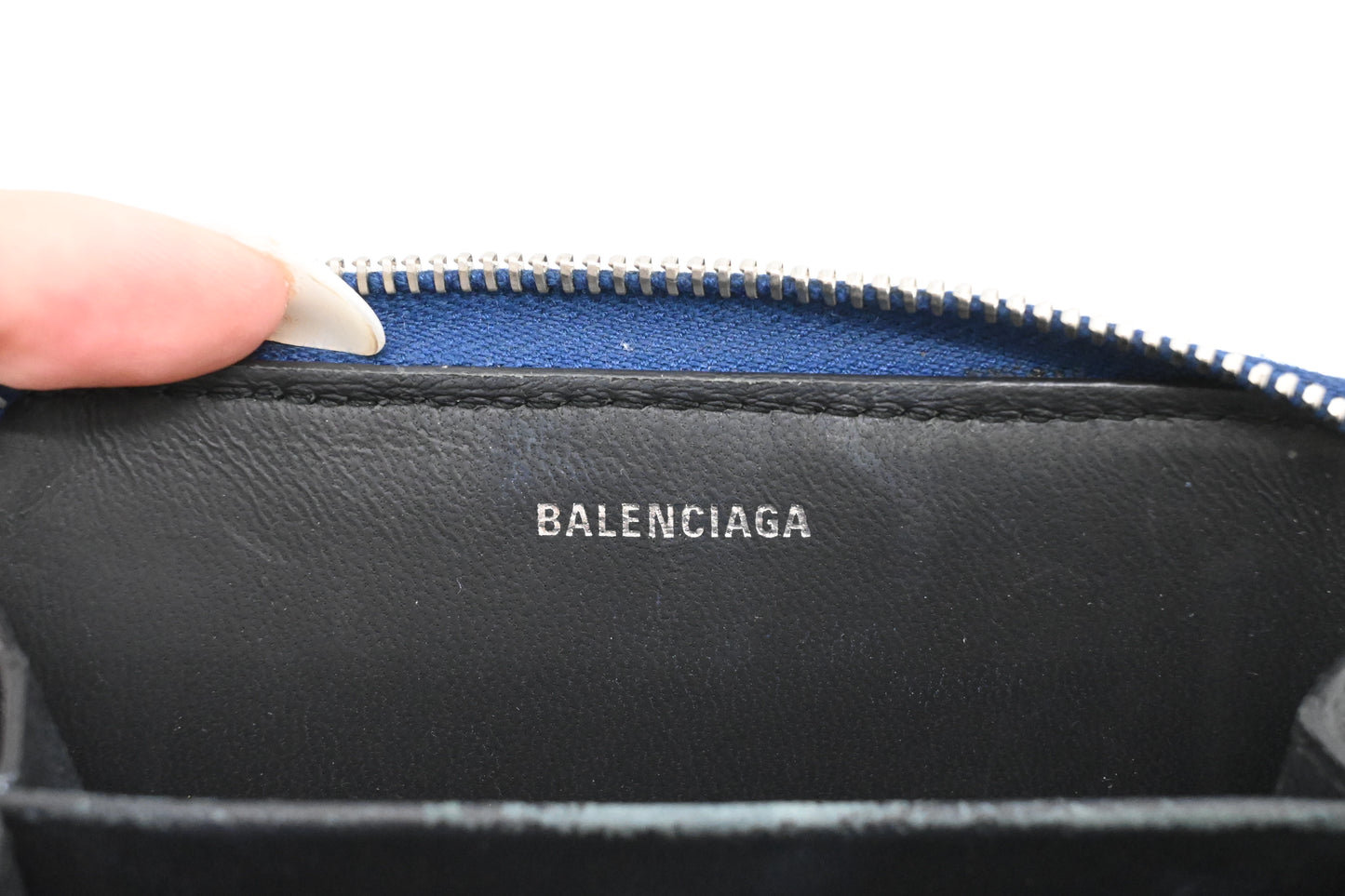 Balenciaga Zippy Coin Case in Blue Leather