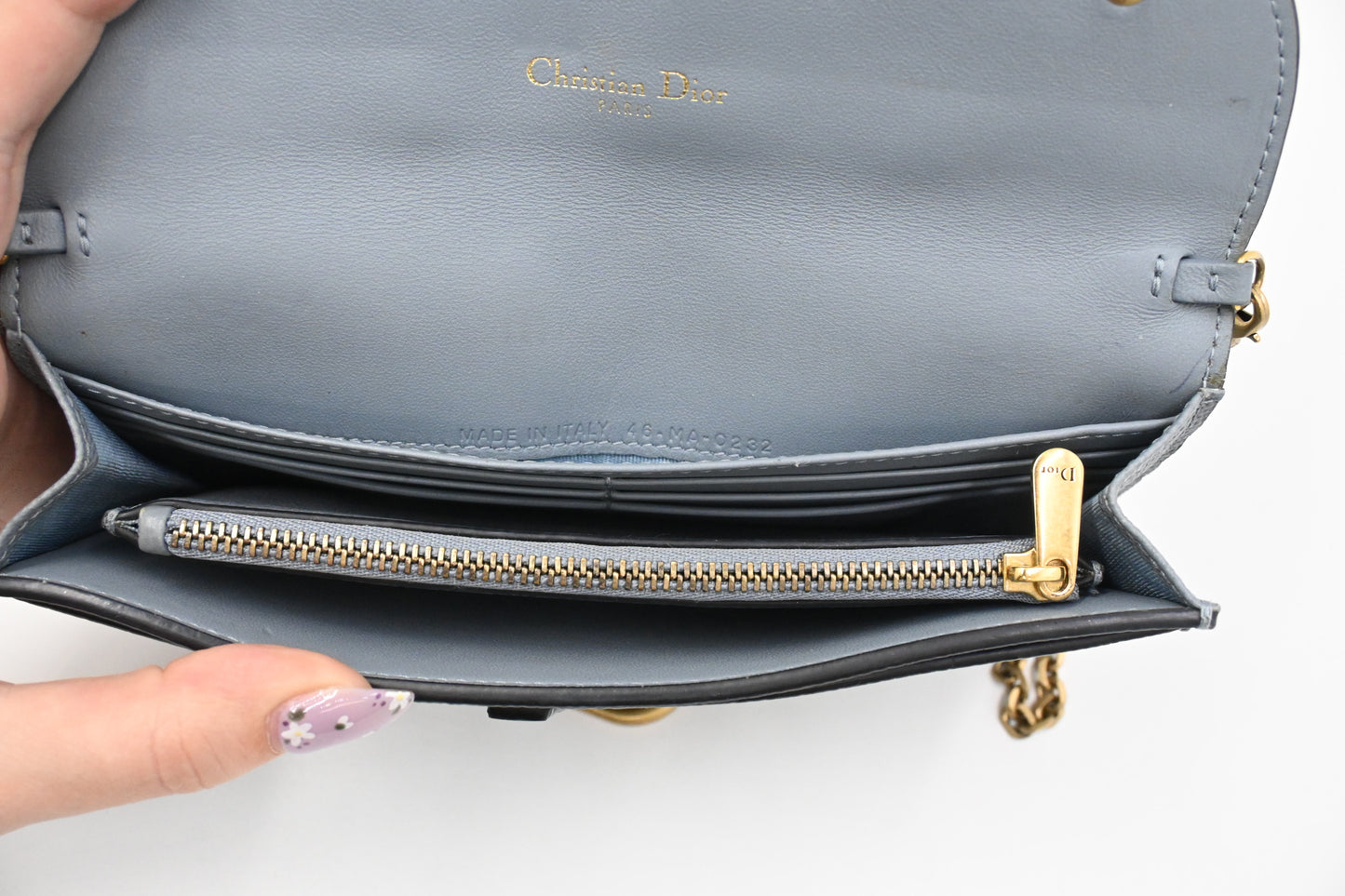 Dior Saddle Wallet on Chain in Gray Leather
