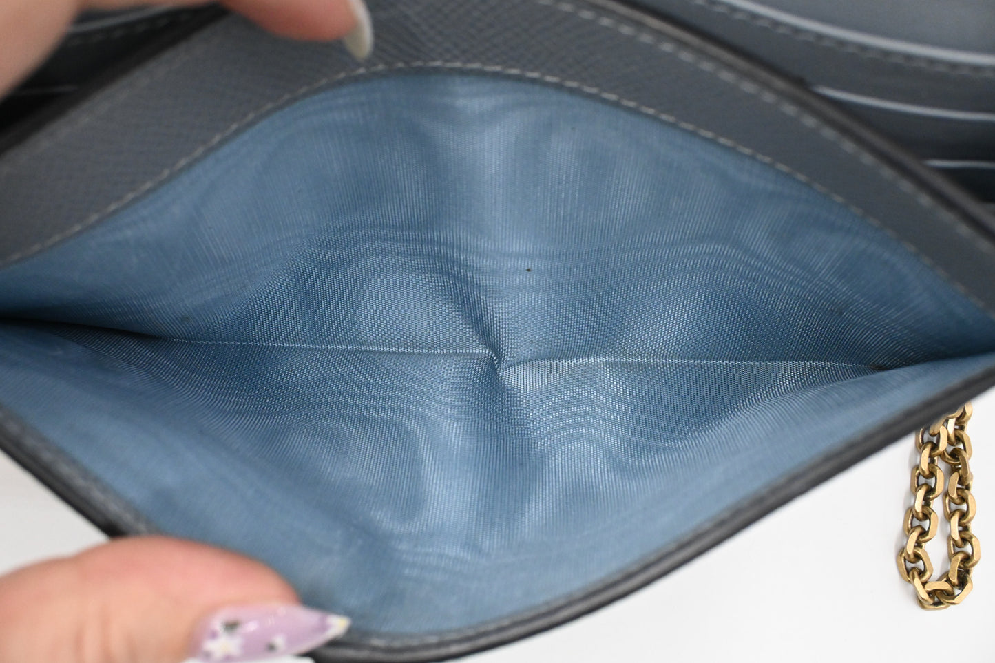 Dior Saddle Wallet on Chain in Gray Leather