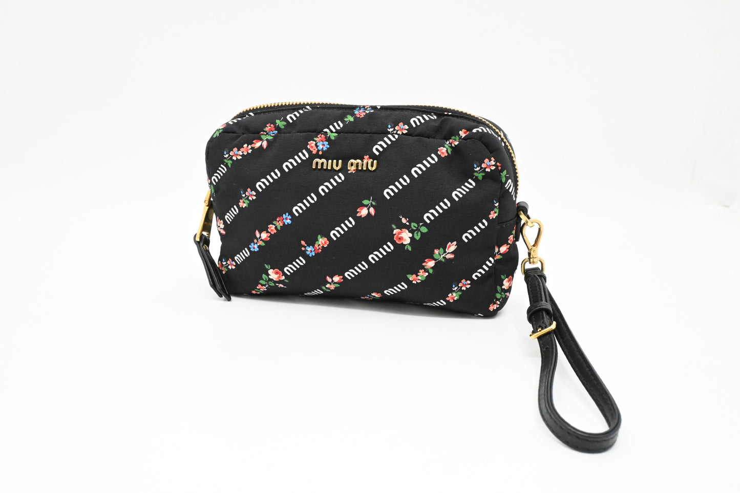 Miu Miu Wrist Pouch in Floral Black Canvas