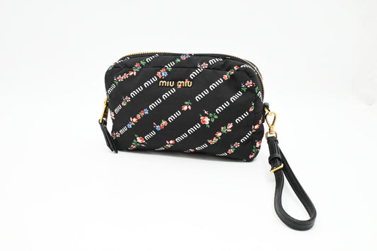 Miu Miu Wrist Pouch in Floral Black Canvas