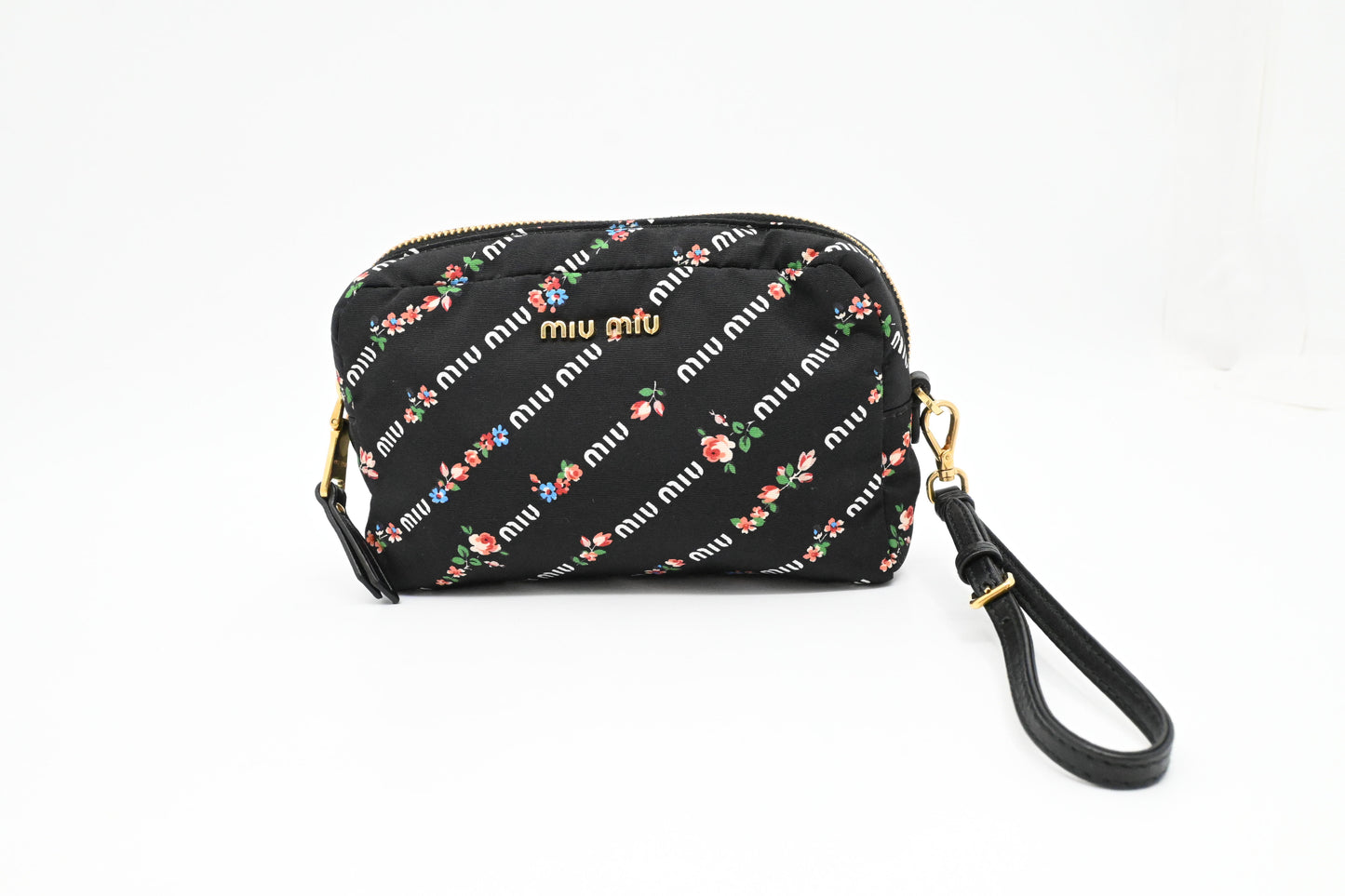 Miu Miu Wrist Pouch in Floral Black Canvas