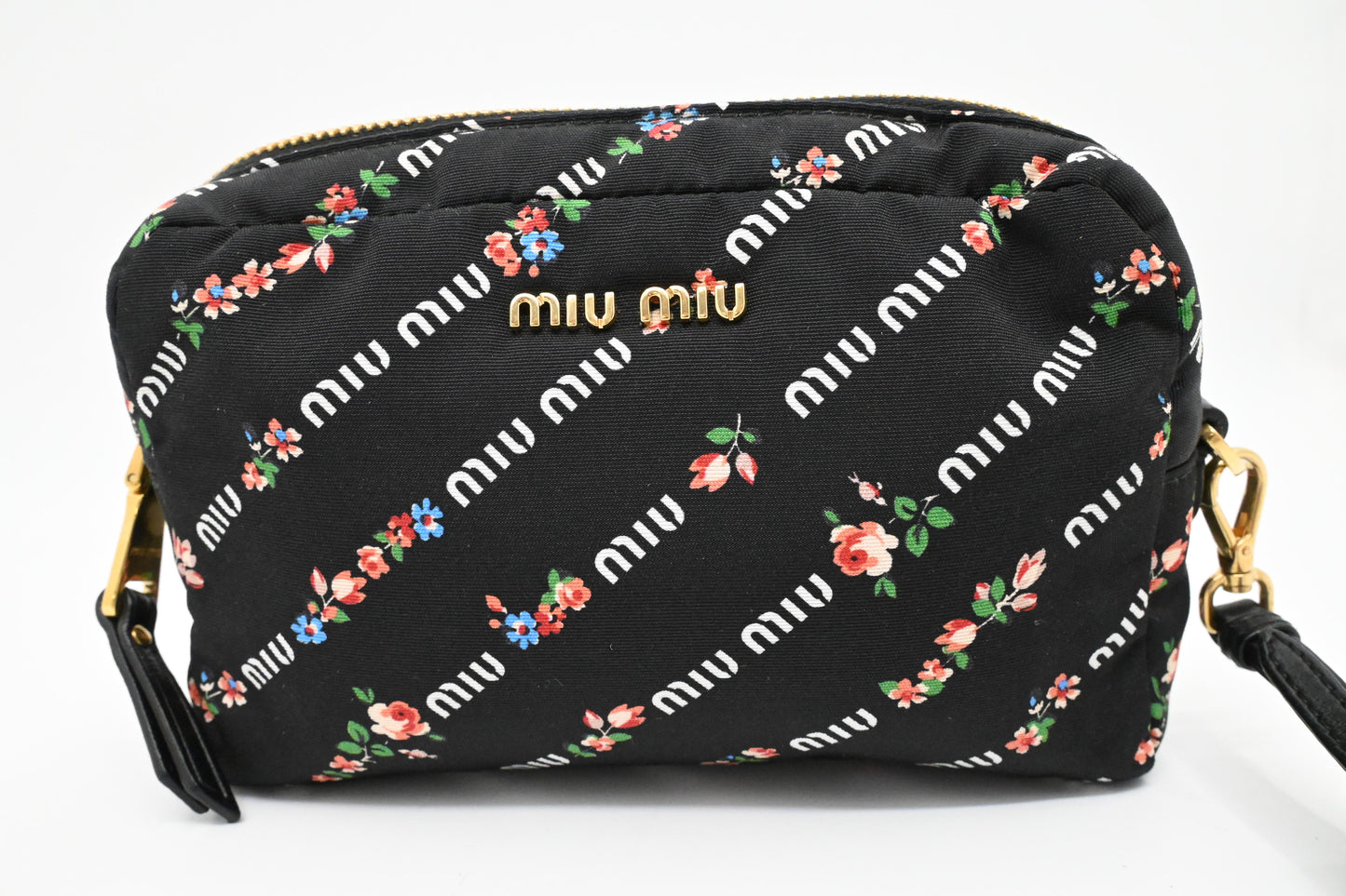 Miu Miu Wrist Pouch in Floral Black Canvas