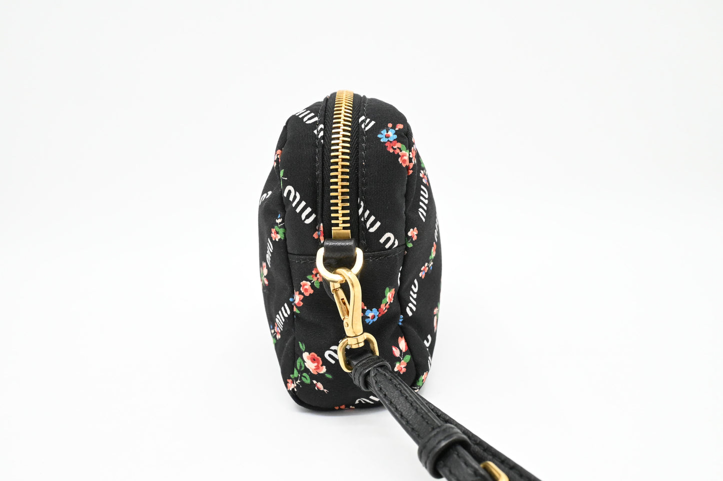 Miu Miu Wrist Pouch in Floral Black Canvas