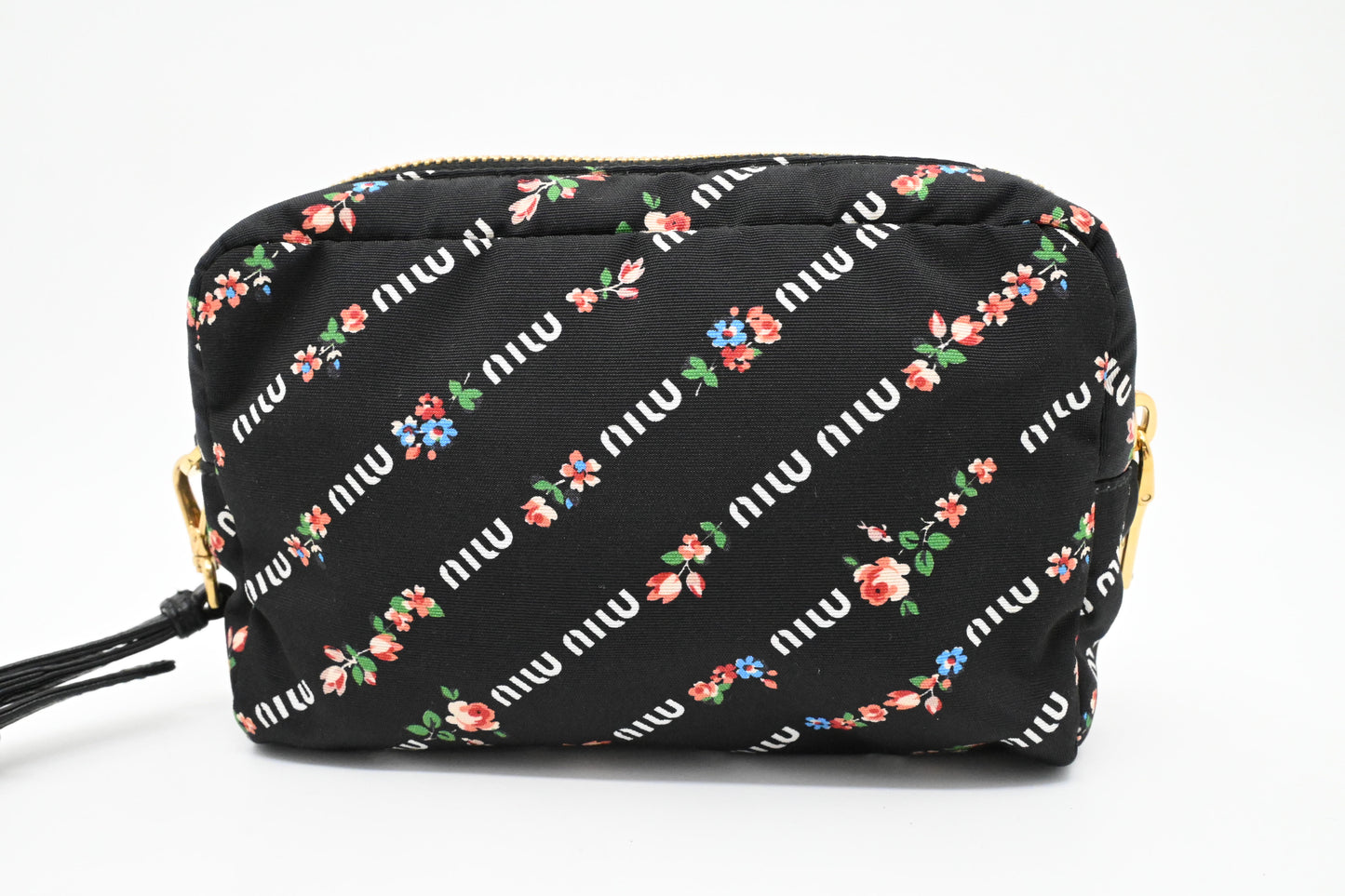 Miu Miu Wrist Pouch in Floral Black Canvas