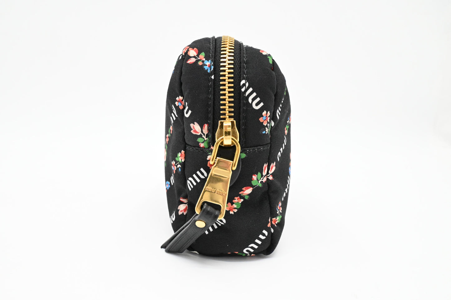 Miu Miu Wrist Pouch in Floral Black Canvas