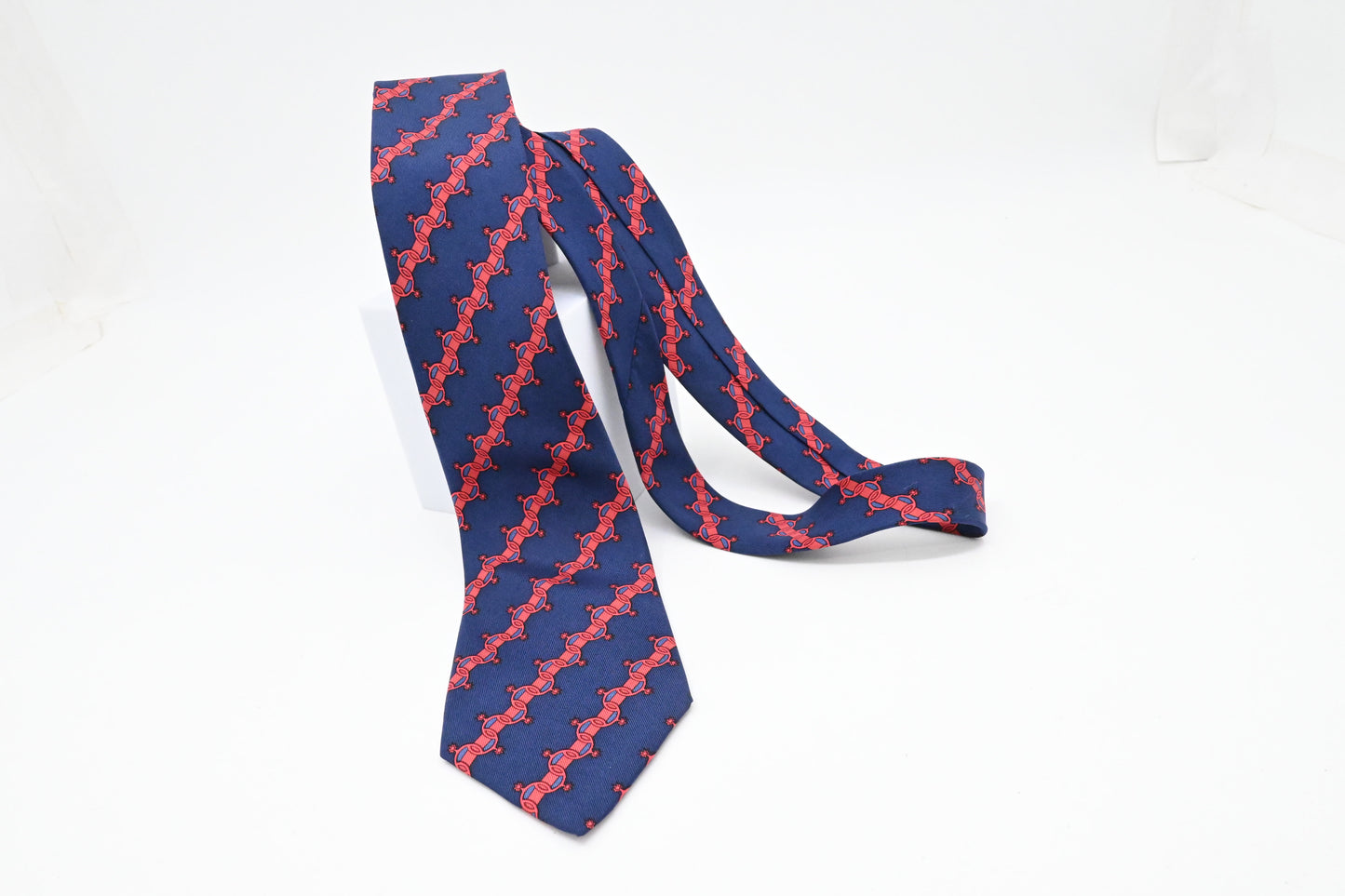 Hermes Tie in Blue and Red Silk